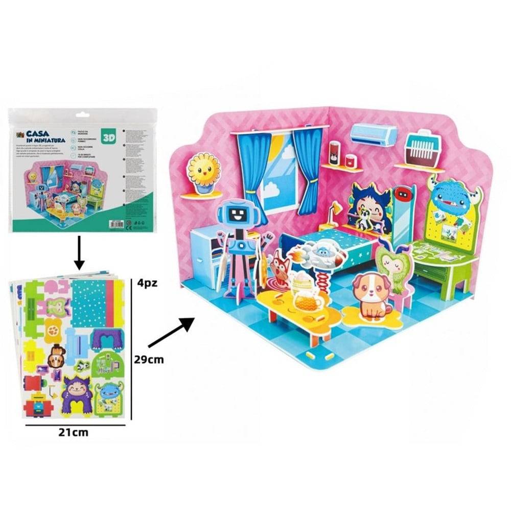 Kit Puzzle 3d Forma Camera Casa In Miniatura Per Bambini Costruzione Fai Da Te 32405 --1