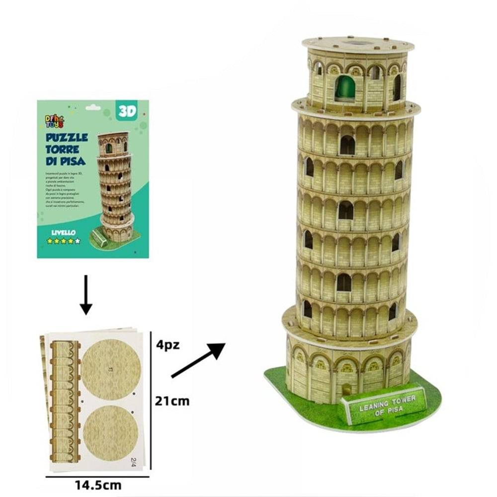 Kit Puzzle 3d Forma Torre Di Pisa In Miniatura Per Bambini Costruzione Fai Da Te 32399 --1