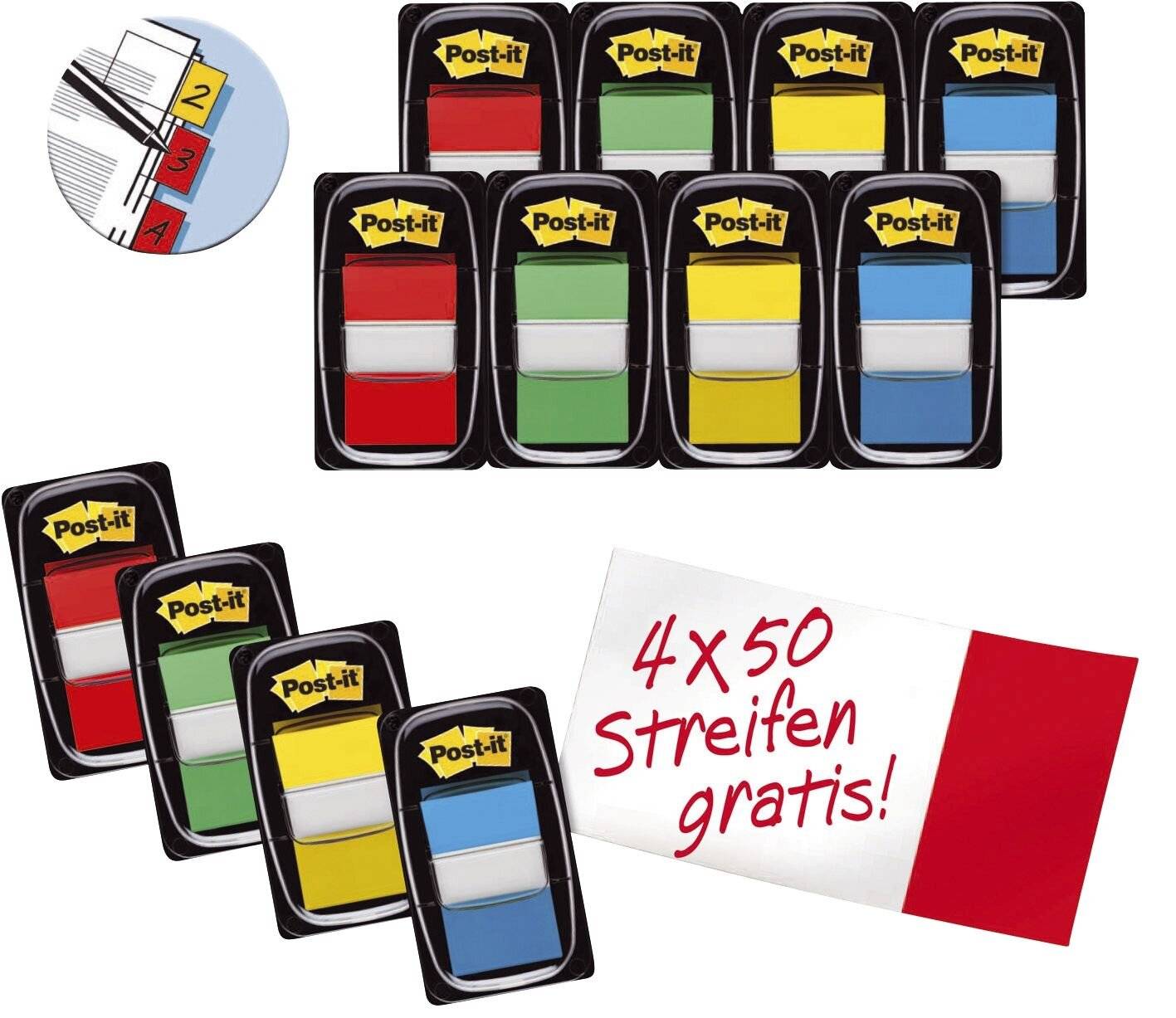 3M Post-it Index 680 AKTION: 8 Pack à 50 Streifen + GRATIS 4 Pack à 50 Streifen (680-P12)-3
