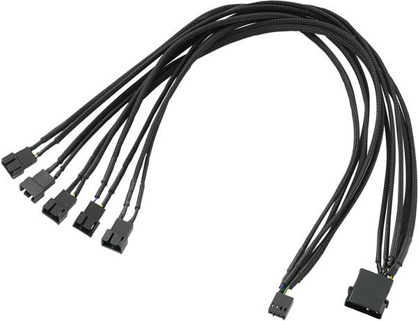 Cavo a Y Ventola PC [5x Spina ventola PC a 4 poli - 1x Presa ventola PC a 4 poli, Presa alimentazione IDE a 4 poli] 0.45 m Nero Akasa