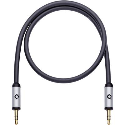 Un cavo audio nero con due connettori dorati alle estremità, adatto per collegare dispositivi audio.