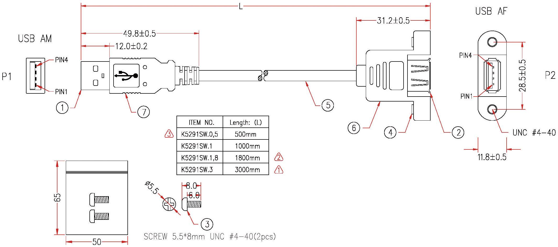 EFB Elektronik Cavo USB USB 2.0 Spina USB-A, Presa USB-A 0.50 m Nero K5291SW.0,5V2-1