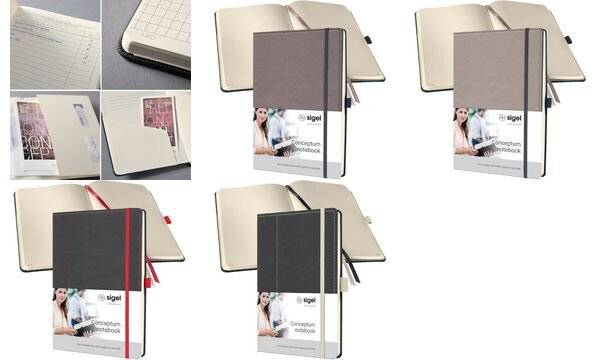 sigel Notizbuch Conceptum Design Casual, DIN A4, grau/rot Dot-Liniatur (punktkariert), Hardvover in Echtleder-Optik, - 1-5