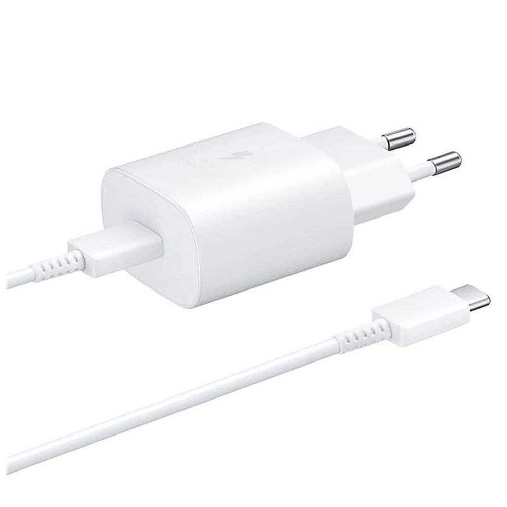 Samsung 25W EP-TA800EWE USB-C wall charger with Samsung EP-DA705BWE USB-C / USB-C cable replacement packaging - white-0