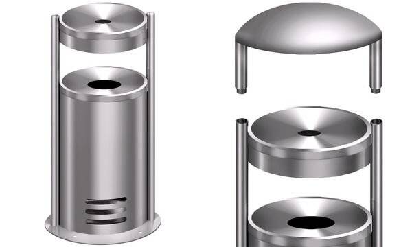 kerkmann Sicherheits-Standascher tec-art, rund, silber für Innen- & Außenbereich, aus rostfreiem Edelstahl, Ober- & - 1-1