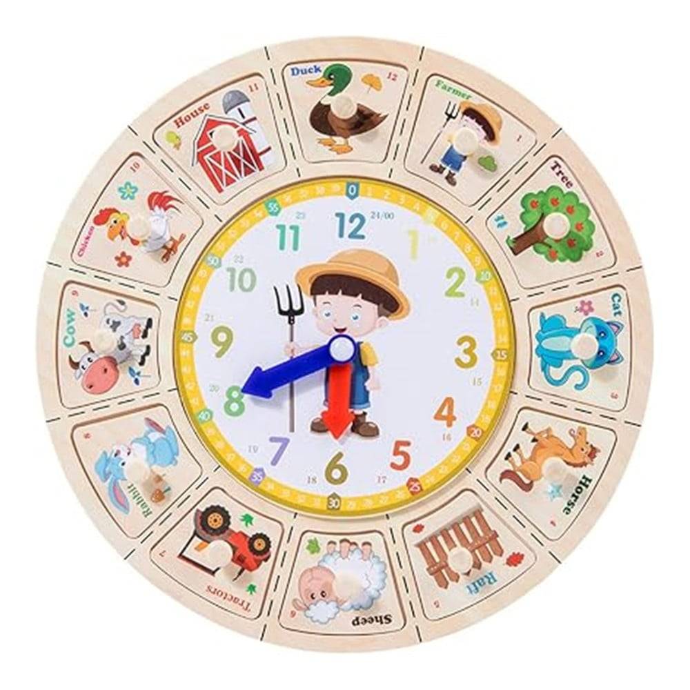 Orologio Puzzle In Legno Educativo Gioco Con Tessere A Incastro Fattoria Con Pomelli 53767 --0