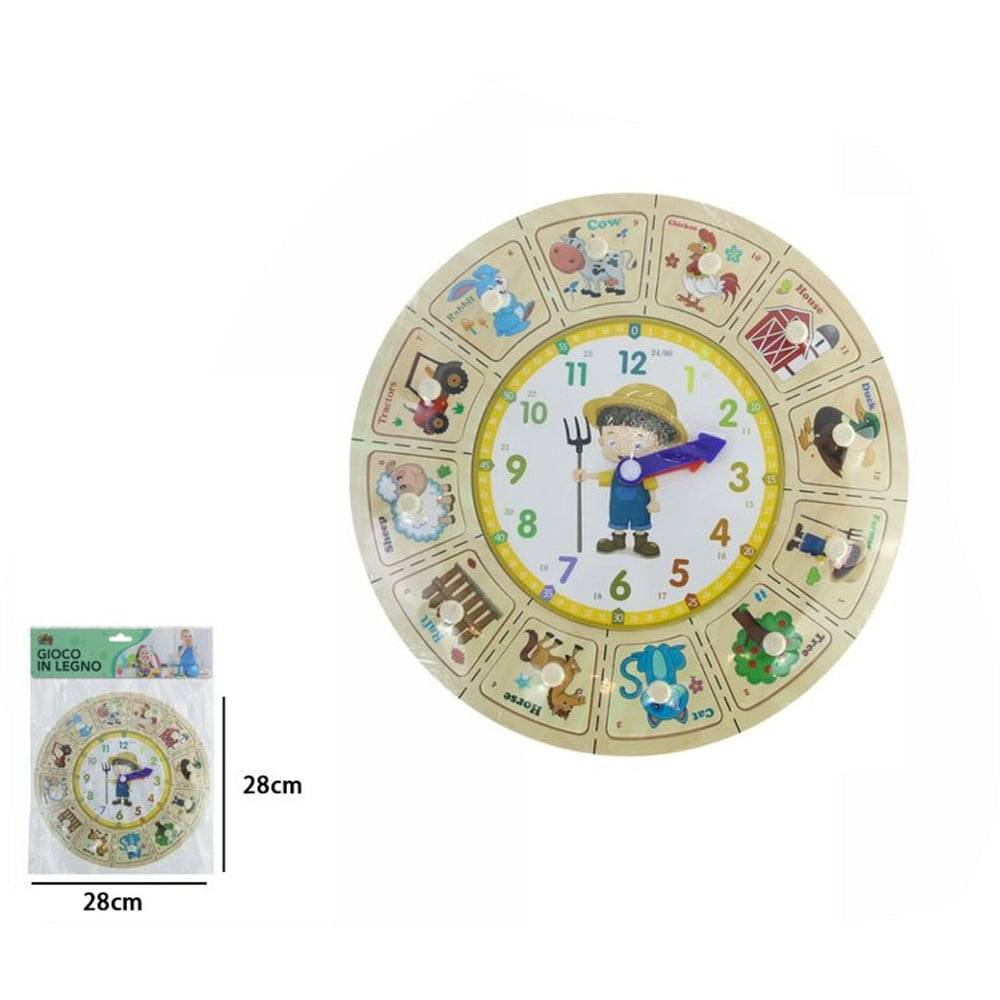 Orologio Puzzle In Legno Educativo Gioco Con Tessere A Incastro Fattoria Con Pomelli 53767 --1