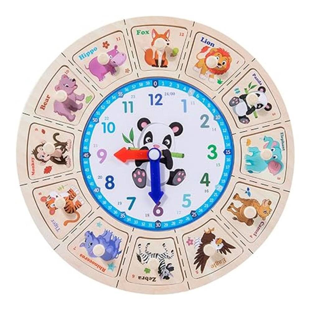 Orologio Puzzle In Legno Educativo Gioco Con Tessere A Incastro Animali Con Pomelli 53768 --0