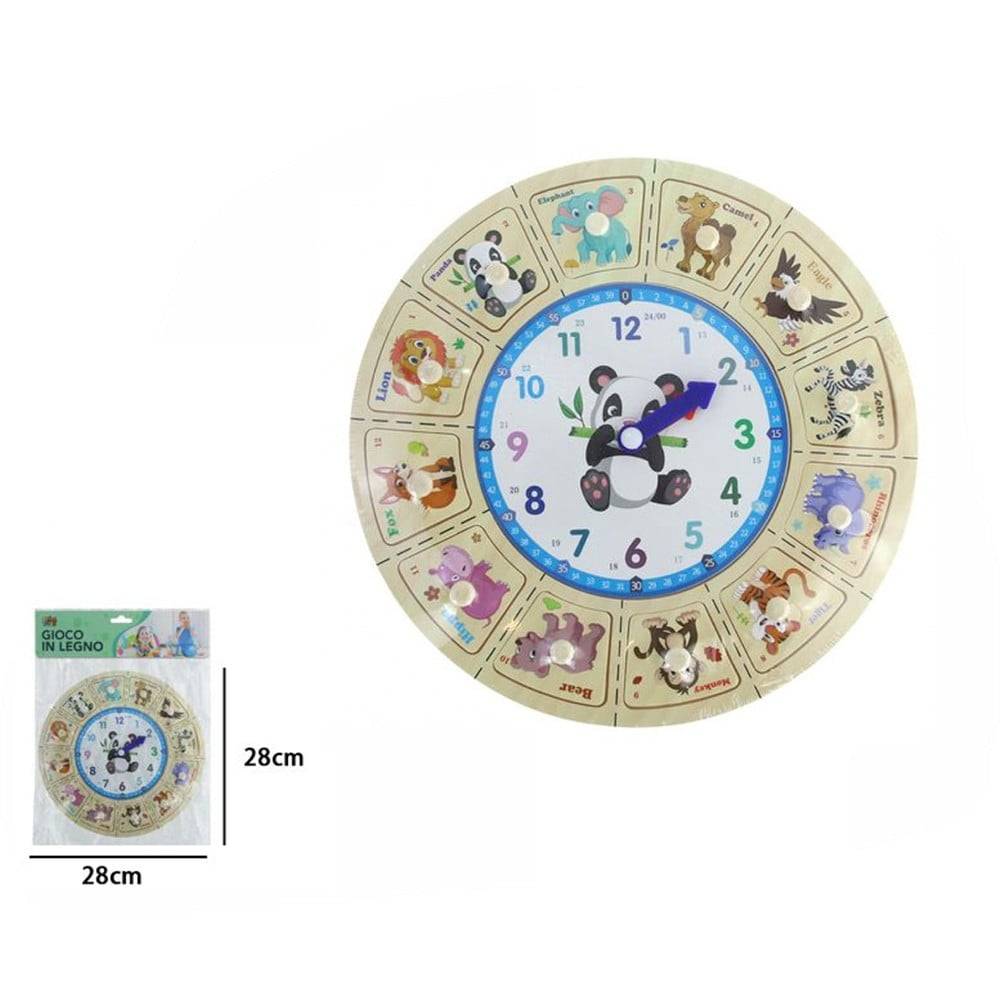 Orologio Puzzle In Legno Educativo Gioco Con Tessere A Incastro Animali Con Pomelli 53768 --1