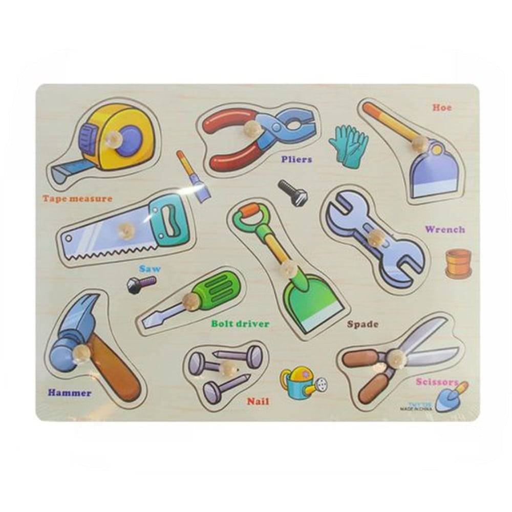 Puzzle A Incastro Tema Attrezzi Lavoro Gioco Educativo In Legno Bambini Con Pomelli 53756 --0