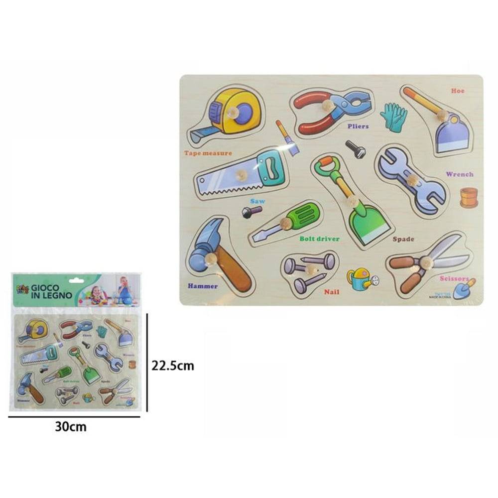 Puzzle A Incastro Tema Attrezzi Lavoro Gioco Educativo In Legno Bambini Con Pomelli 53756 --1