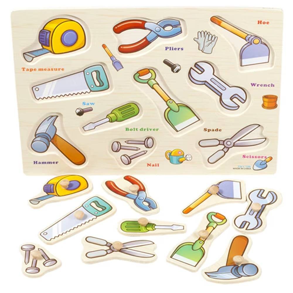 Puzzle A Incastro Tema Attrezzi Lavoro Gioco Educativo In Legno Bambini Con Pomelli 53756 --2