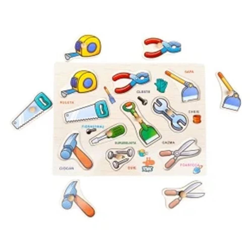 Puzzle A Incastro Tema Attrezzi Lavoro Gioco Educativo In Legno Bambini Con Pomelli 53756 --3