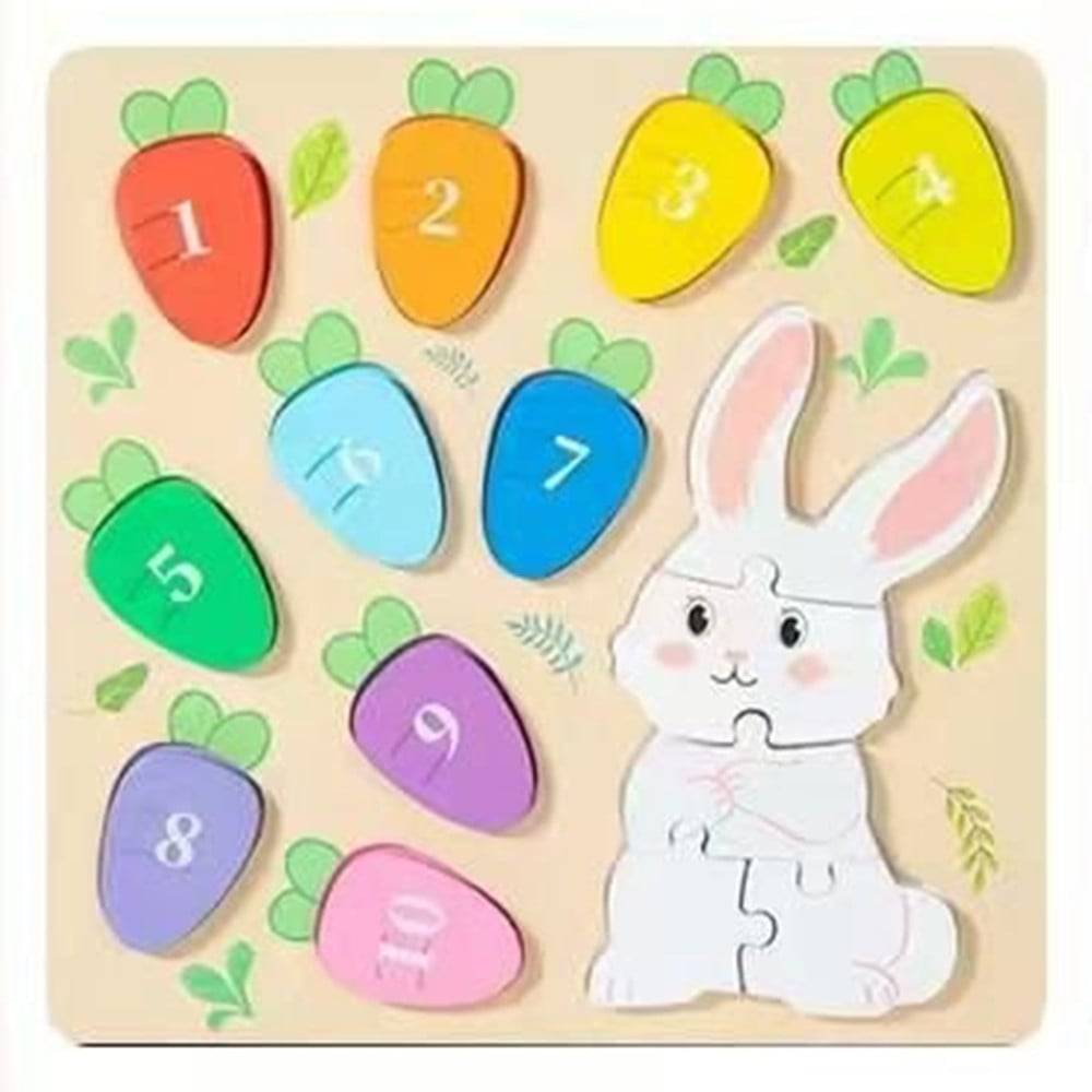 Gioco Di Conteggio Abbinamento Numeri Puzzle In Legno Tema Coniglio Per Bambini 32370 --0
