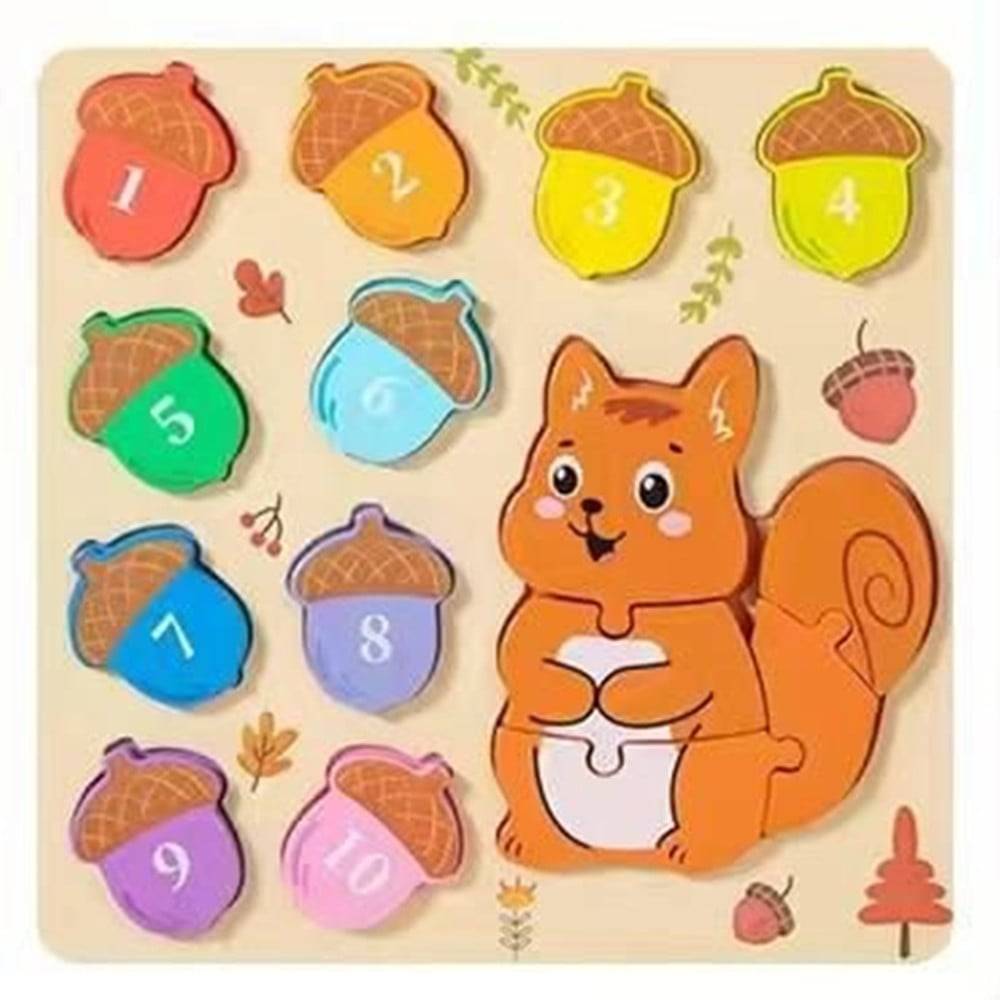 Gioco Di Conteggio Abbinamento Numeri Puzzle In Legno Tema Scoiattolo Per Bambini 32369 --0