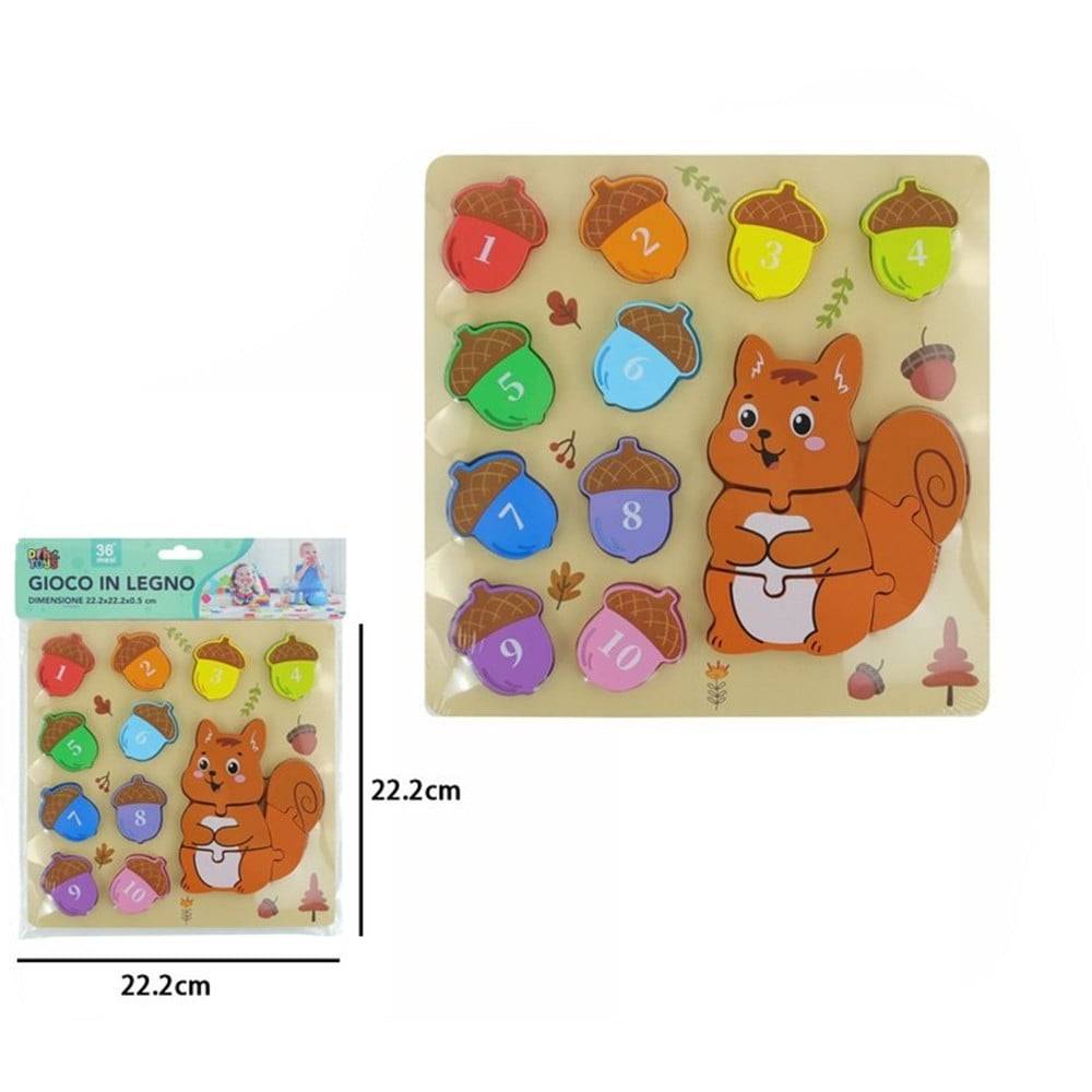 Gioco Di Conteggio Abbinamento Numeri Puzzle In Legno Tema Scoiattolo Per Bambini 32369 --1
