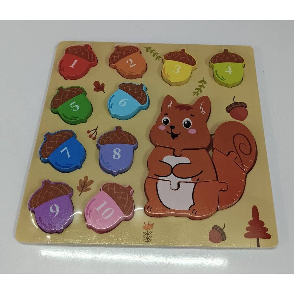 Gioco Di Conteggio Abbinamento Numeri Puzzle In Legno Tema Scoiattolo Per Bambini 32369 --2