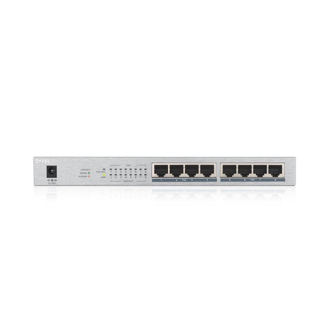 Zyxel switch unmanaged 8 porte gigabit (8 porte poe, fino a 60w), chassis metallo, desktop porte poe, fino a 60-1