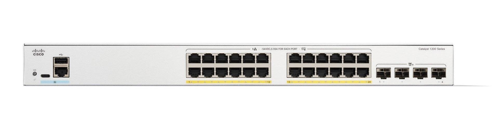 Cisco catalyst 1200-24p-4x seitch gestito l3 - 24 x 10/100/1000 (poe+) + 4 x 10gb ethernet sfp+ poe+ (195 w) montabile s-1