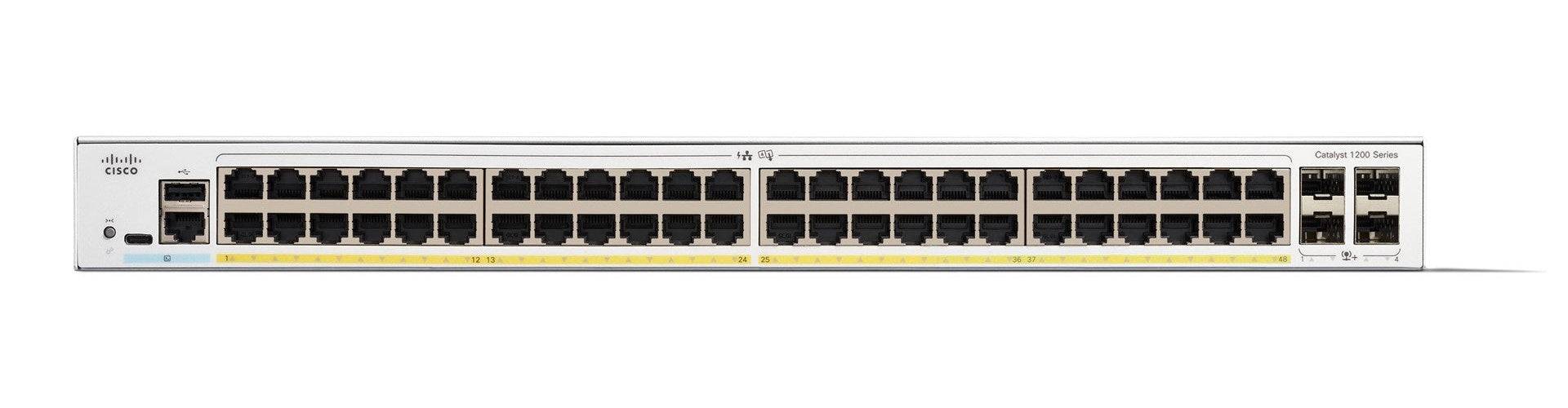 Cisco catalyst 1200-48p-4x rackmount gigabit managed switch, 48x rj-45, 4x sfp+, 375w poe+-1