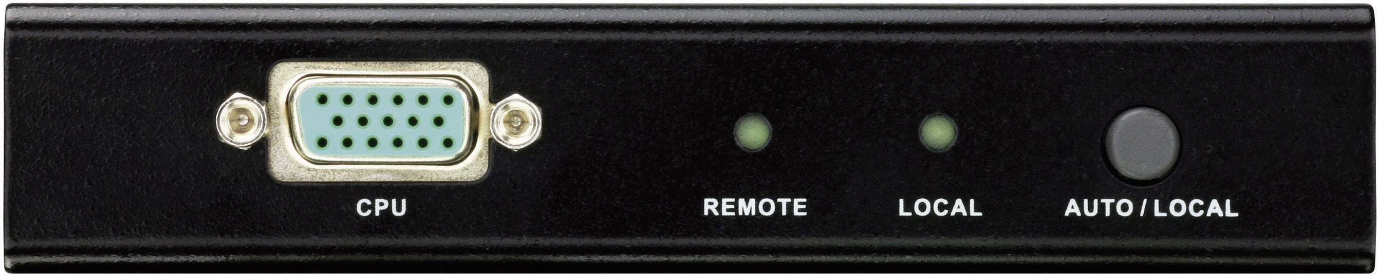 Un KVM switch nero con porta VGA e pulsanti per 'Remote', 'Local' e 'Auto/Local'. Le spie luminose indicano la modalità attiva.