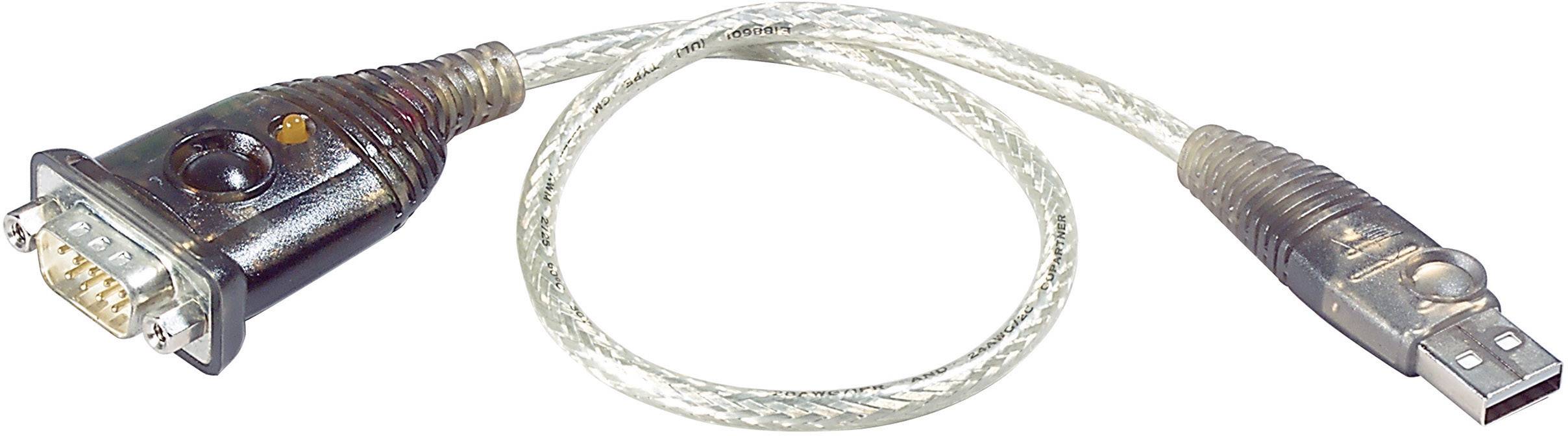 Un cavo trasparente con un connettore VGA sul lato sinistro e un connettore USB sul lato destro è posizionato su uno sfondo bianco.