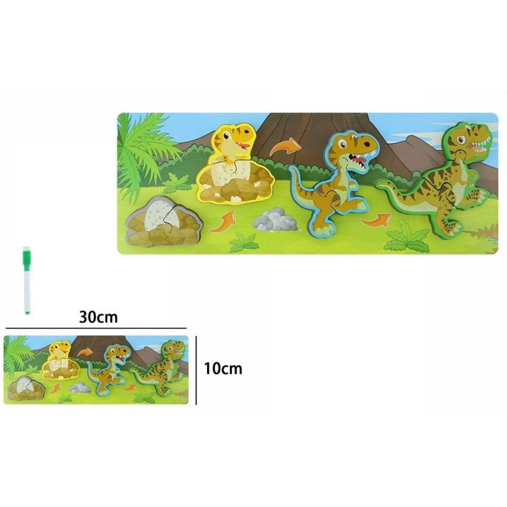 Lavagna Puzzle In Legno A Incastro Ciclo Crescita Dinosauro Gioco Educativo Bambini 74996 --1