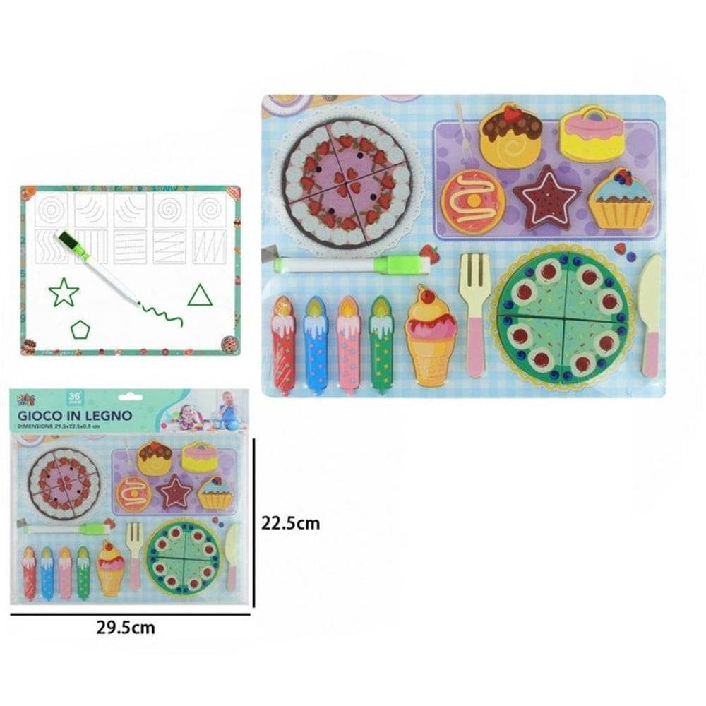 Set Puzzle Lavagna Gioco In Legno Reversibile Educativo Bambini Tema Dolci Torte 32375 --4