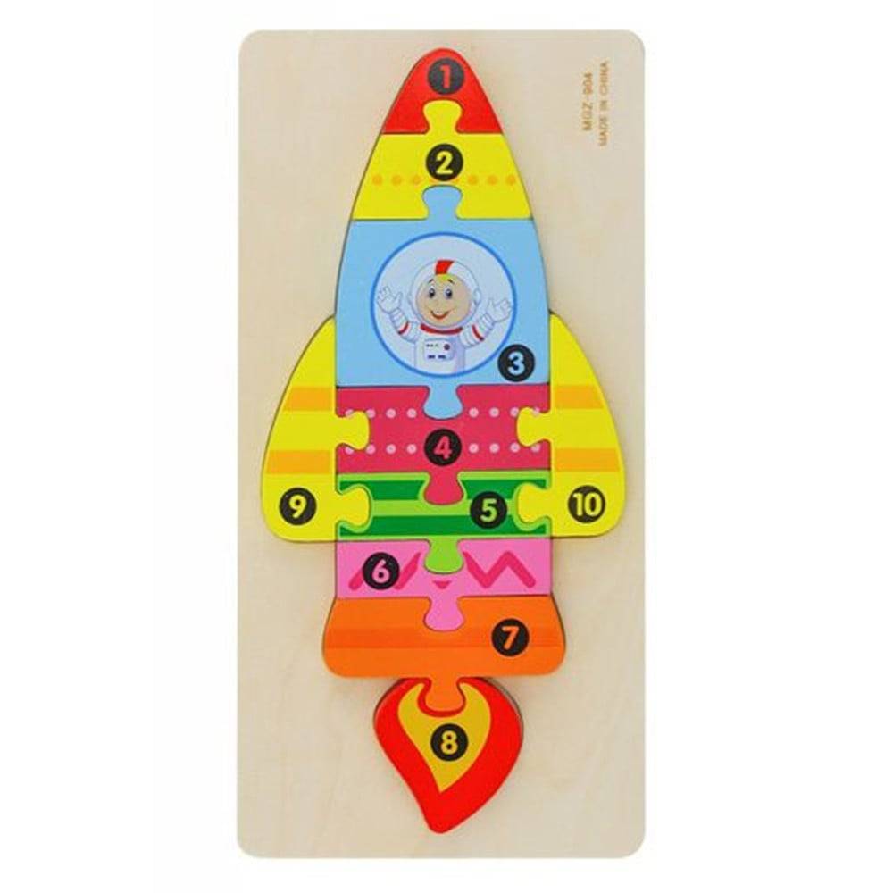 Puzzle In Legno Forma Razzo Gioco Educativo Numeri Colorato Bambini Imparare 66956 --0