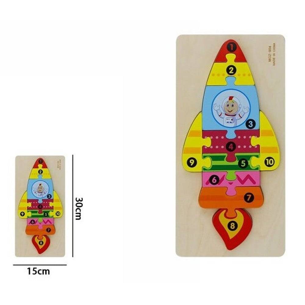 Puzzle In Legno Forma Razzo Gioco Educativo Numeri Colorato Bambini Imparare 66956 --1