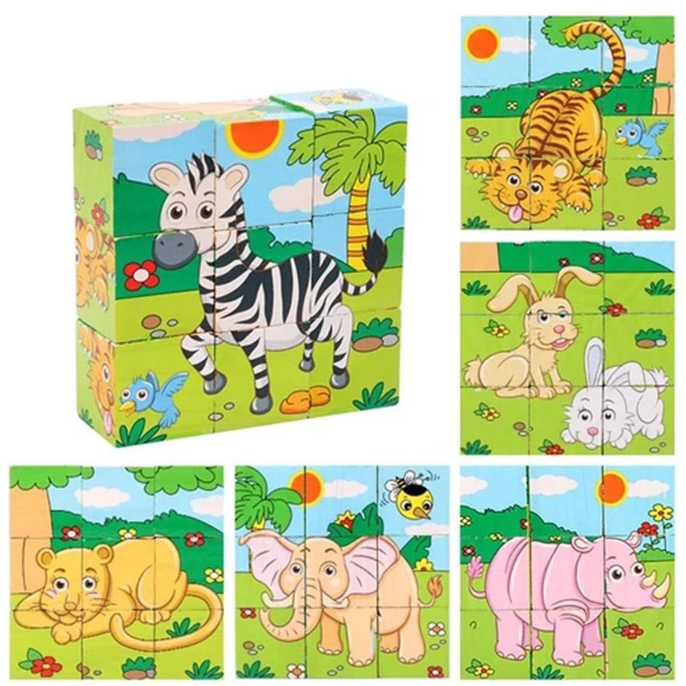Puzzle Rompicapo Cubi Legno Bambini Design Animali Giungla Savana Giochi Educativi 31583 --0