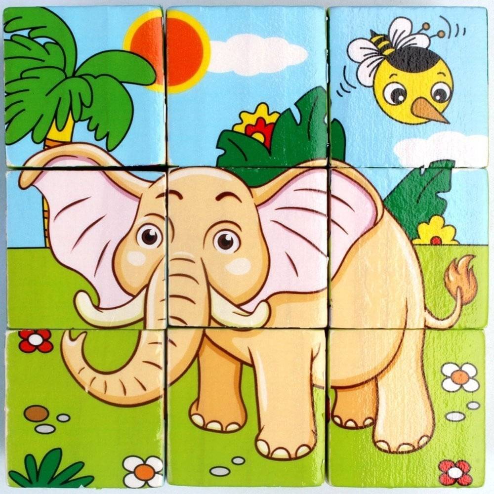 Puzzle Rompicapo Cubi Legno Bambini Design Animali Giungla Savana Giochi Educativi 31583 --3
