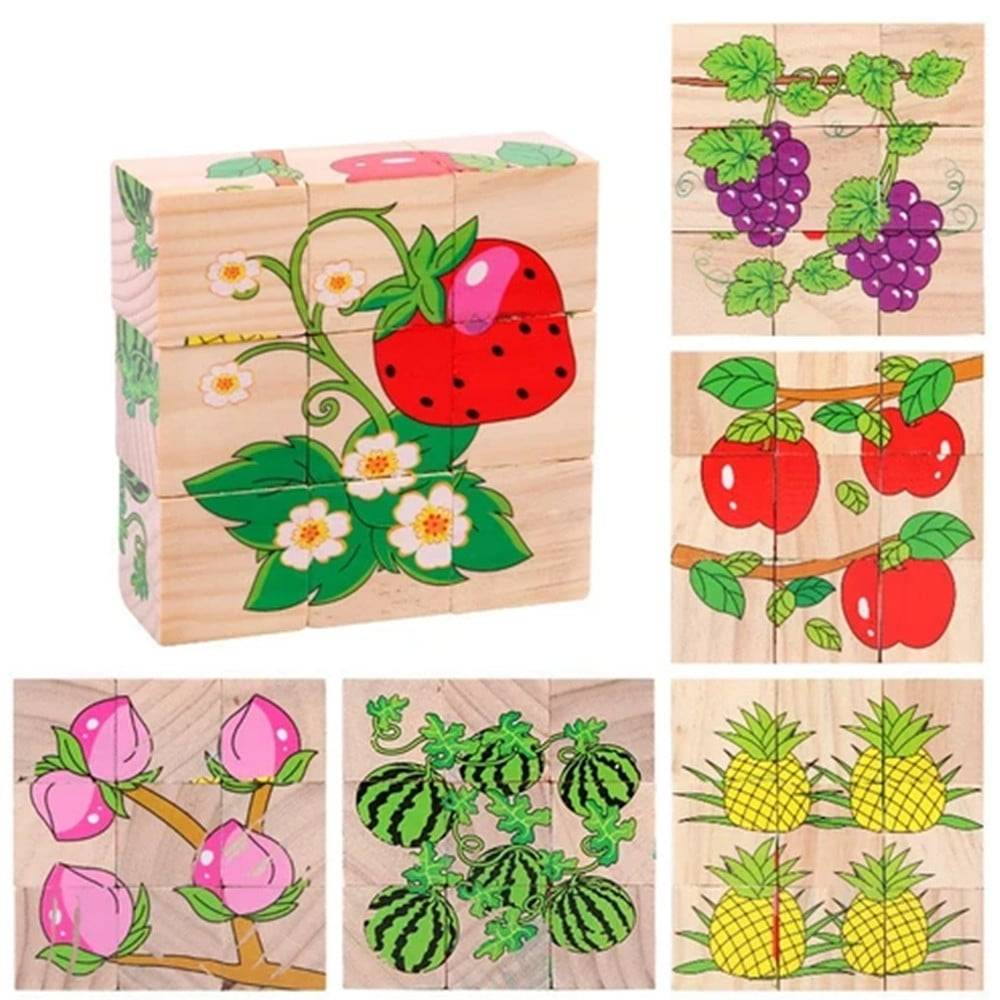 Puzzle Rompicapo Cubi In Legno Per Bambini Design Frutta Giocattoli Educativi 31589 --0