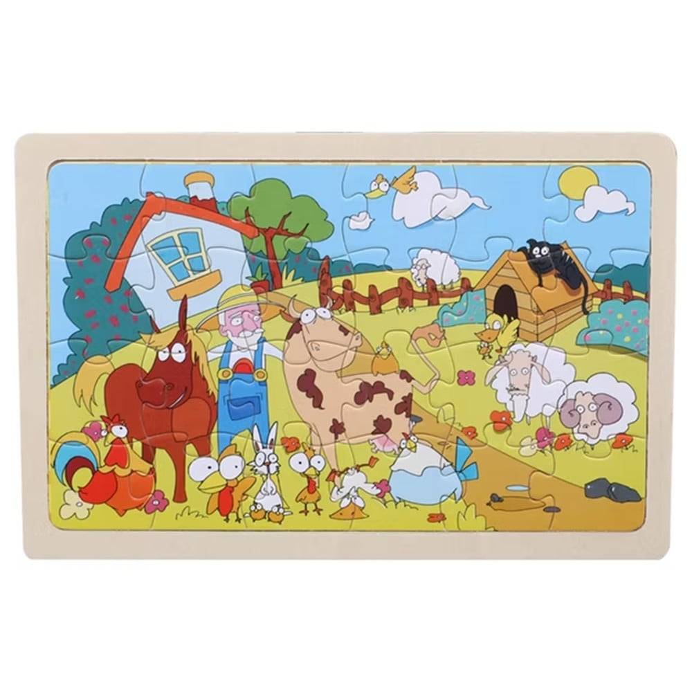 Set 2 Pz Puzzle Educativo In Legno Tema Fattoria Gioco Regalo Infanzia Bambini 07307 --0