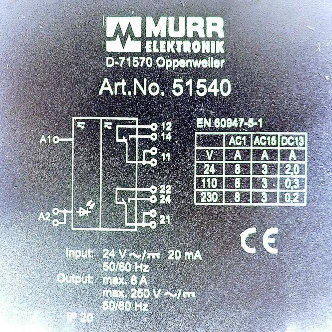 Murrelektronik - 51540 - Murr Elektronik RM 12/24 Ausgangsrelais | 51540-1