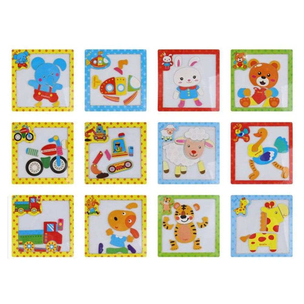 Set 2pz Mini Puzzle Magnetico In Legno A Incastro Multicolore 15x15cm Per Bambini 53557 --0