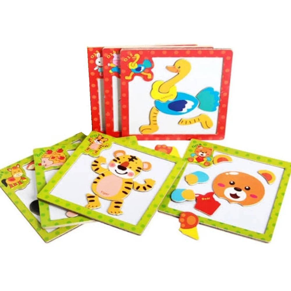 Set 2pz Mini Puzzle Magnetico In Legno A Incastro Multicolore 15x15cm Per Bambini 53557 --2
