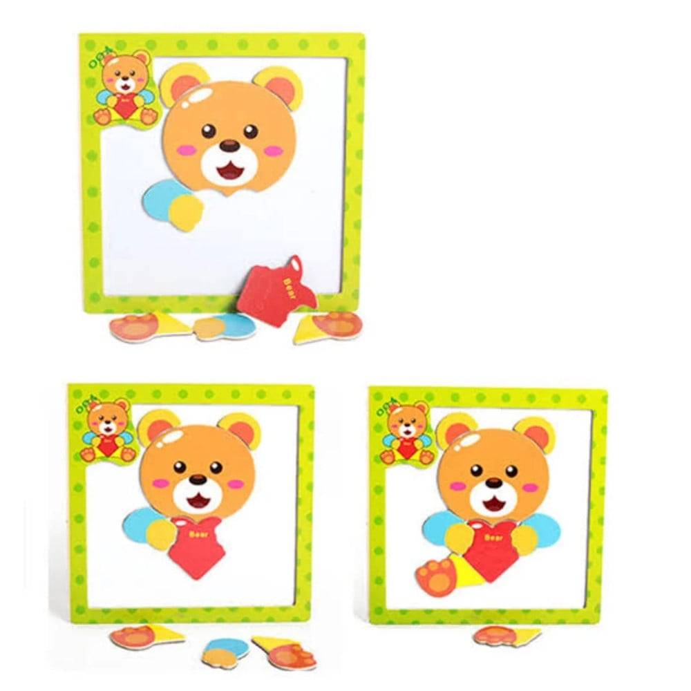 Set 2pz Mini Puzzle Magnetico In Legno A Incastro Multicolore 15x15cm Per Bambini 53557 --3