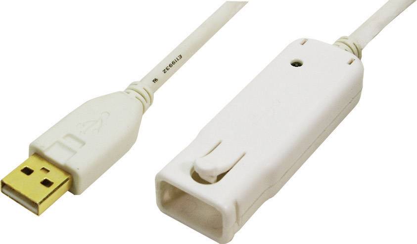 Un cavo USB bianco con connettore dorato e adattatore rettangolare. L'adattatore ha un indicatore LED integrato.