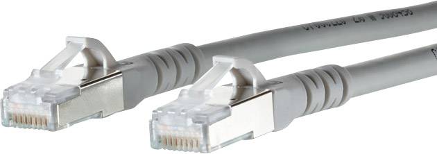Due cavi Ethernet grigi con connettori RJ45 alle estremità, utilizzati per connessioni di rete in reti informatiche.