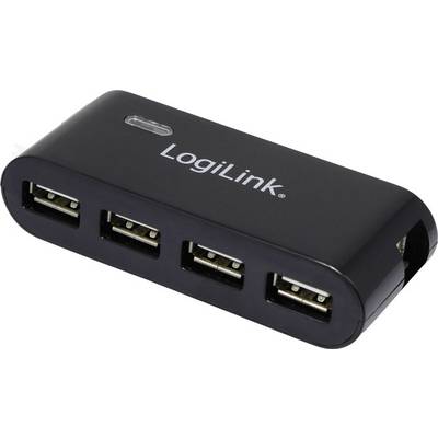 Hub USB 'LogiLink' con quattro porte USB in involucro nero. Ideale per collegare più dispositivi USB a un computer.