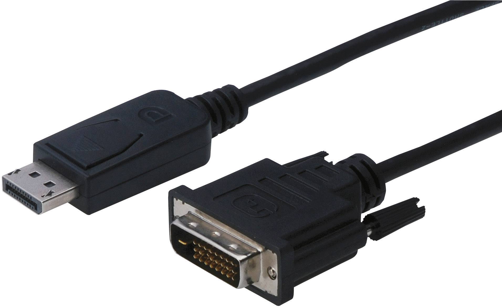 Un cavo da DisplayPort a DVI-D, adatto per collegare computer a monitor o proiettori, viene mostrato.