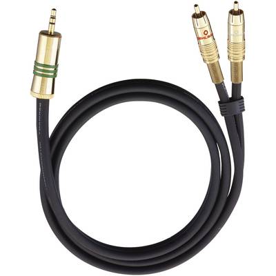 Un cavo audio con un jack da 3,5 mm su un lato e due connettori RCA dall'altro. Adatto per connessioni audio.