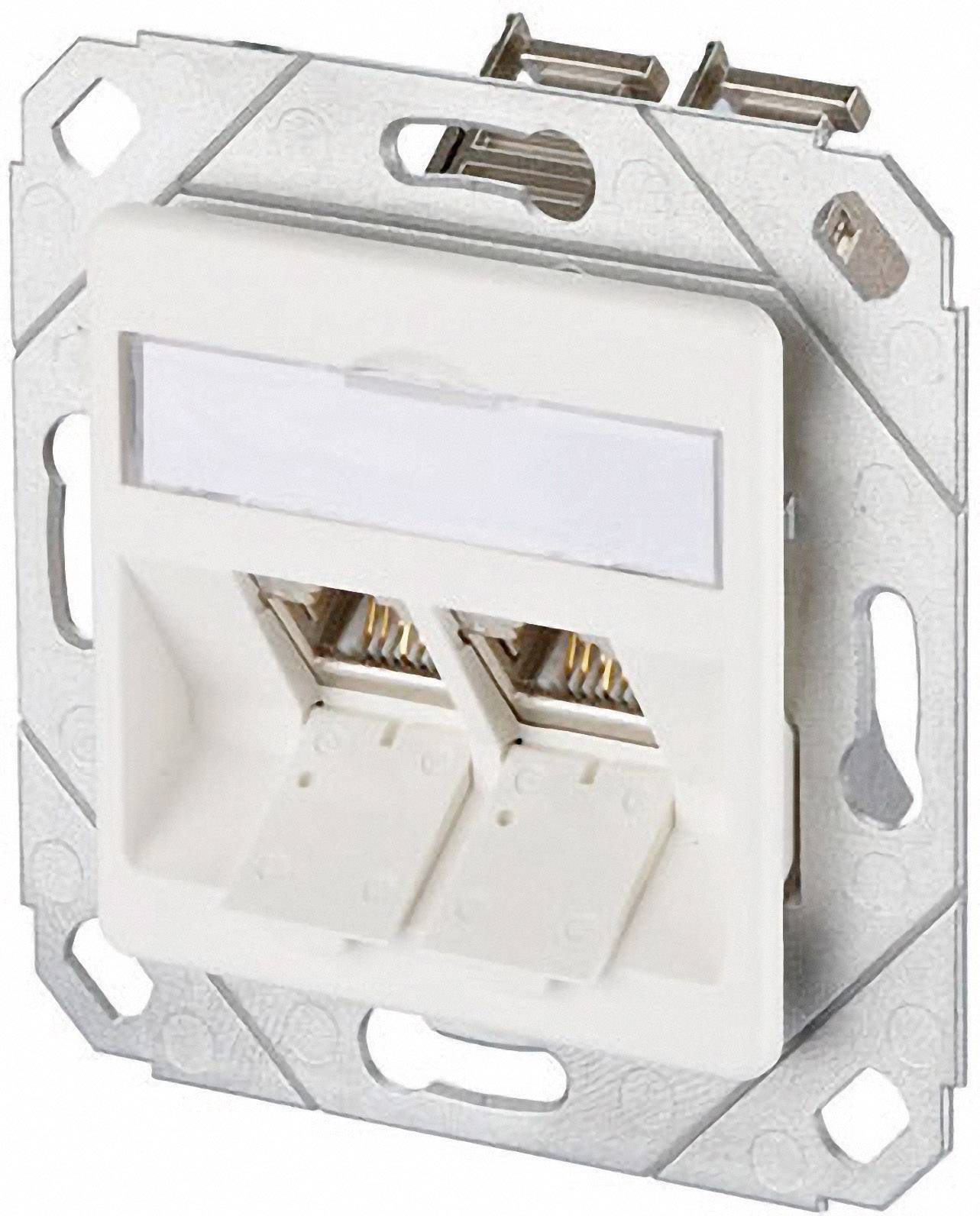 Due porte di rete RJ45 su una piastra di montaggio per installazione a parete. Nella parte superiore sono presenti due porte USB per la ricarica.