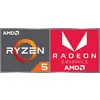 Logo del marchio AMD: A sinistra la scritta 'Ryzen 5' con un cerchio arancione, a destra 'Radeon Graphics' con un simbolo stilizzato rosso.