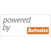Il grafico mostra il testo 'powered by Autonics' su sfondo bianco, con 'Autonics' scritto in caratteri bianchi su un rettangolo arancione.