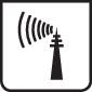 Un simbolo nero mostra un'antenna per onde radio con linee ondulate che irradiano verso destra su uno sfondo bianco.