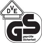 L'immagine mostra il marchio GS che sta per 'Geprüfte Sicherheit' (Sicurezza Verificata), il certificato del VDE per gli standard di sicurezza elettrica in Germania.