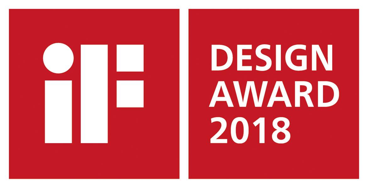 Logo rosso con testo bianco 'iF DESIGN AWARD 2018', che rappresenta un prestigioso premio di design.