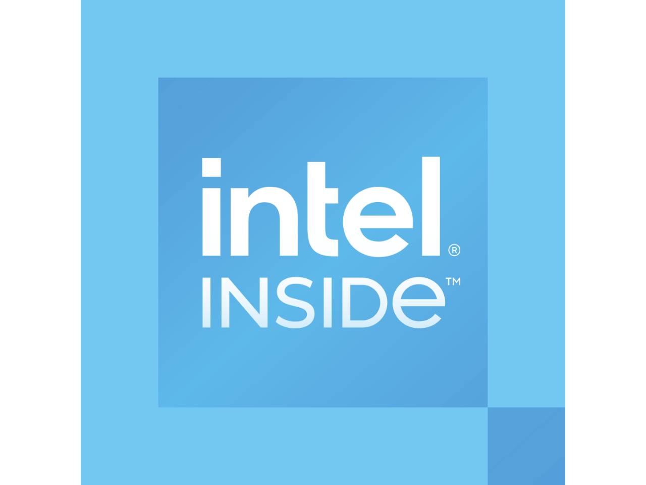 L'immagine mostra il logo Intel in bianco su uno sfondo blu con il testo 'Intel Inside'.